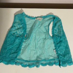 KNIT WORKS- girls blue-teal pullover lace top size 10
